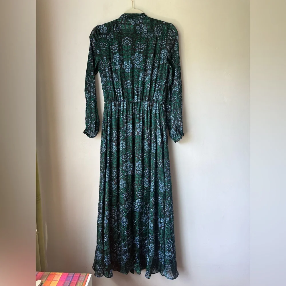 Banana Republic Olivia Palermo Green & Blue Floral Neck-Tie Maxi Shirtdress S - Picture 8 of 8